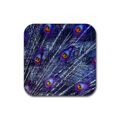 Peacock Feathers Color Plumage Blue Rubber Coaster (square) 