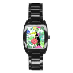 Leaves Tropical Nature Green Plant Stainless Steel Barrel Watch by Sapixe