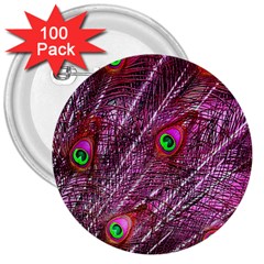 Peacock Feathers Color Plumage 3  Buttons (100 Pack)  by Sapixe