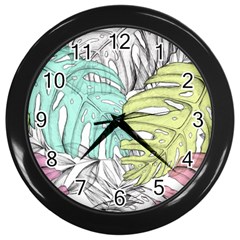 Leaves Tropical Nature Plant Wall Clock (black) by Sapixe