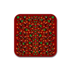 Christmas Time With Santas Helpers Rubber Square Coaster (4 Pack)  by pepitasart