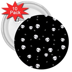 Pattern Skull Stars Halloween Gothic On Black Background 3  Buttons (10 Pack)  by genx