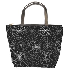 Pattern Spiderweb Halloween Gothic On Black Background Bucket Bag by genx