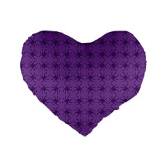 Pattern Spiders Purple And Black Halloween Gothic Modern Standard 16  Premium Flano Heart Shape Cushions by genx