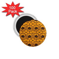 Pattern Pumpkin Spider Vintage Halloween Gothic Orange And Black 1 75  Magnets (100 Pack)  by genx