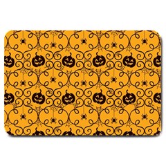 Pattern Pumpkin Spider Vintage Halloween Gothic Orange And Black Large Doormat  by genx