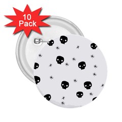 Pattern Skull Stars Handrawn Naive Halloween Gothic Black And White 2 25  Buttons (10 Pack)  by genx