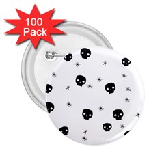 Pattern Skull Stars Handrawn Naive Halloween Gothic Black And White 2 25  Buttons (100 Pack)  by genx