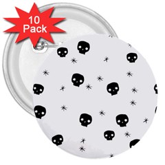 Pattern Skull Stars Handrawn Naive Halloween Gothic Black And White 3  Buttons (10 Pack)  by genx