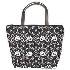 Pattern Pumpkin Spider Vintage Gothic Halloween Black And White Bucket Bag by genx