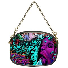 Graffiti Woman And Monsters Turquoise Cyan And Purple Bright Urban Art With Stars Chain Purse (one Side) by genx