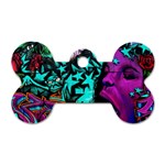 Graffiti Woman and Monsters turquoise cyan and purple Bright Urban Art with stars Dog Tag Bone (Two Sides) Back