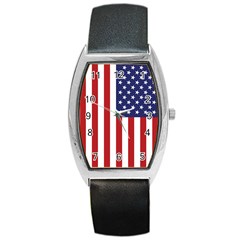 Us Flag Stars And Stripes Maga Barrel Style Metal Watch by snek