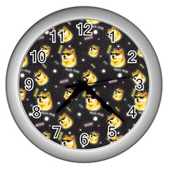Doge Much Thug Wow Pattern Funny Kekistan Meme Dog Black Background Wall Clock (silver) by snek