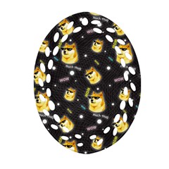 Doge Much Thug Wow Pattern Funny Kekistan Meme Dog Black Background Ornament (oval Filigree) by snek