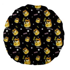 Doge Much Thug Wow Pattern Funny Kekistan Meme Dog Black Background Large 18  Premium Flano Round Cushions by snek