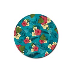 Apu Apustaja And Groyper Pepe The Frog Frens Hawaiian Shirt With Red Hibiscus On Green Background From Kekistan Rubber Round Coaster (4 Pack) by snek