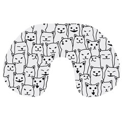 Funny Cat Pattern Organic Style Minimalist On White Background Travel Neck Pillows by genx