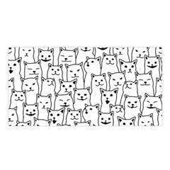 Funny Cat Pattern Organic Style Minimalist On White Background Satin Shawl by genx