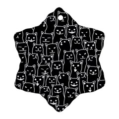 Funny Cat Pattern Organic Style Minimalist On Black Background Ornament (snowflake) by genx