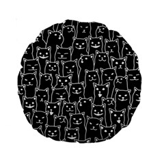 Funny Cat Pattern Organic Style Minimalist On Black Background Standard 15  Premium Round Cushions by genx