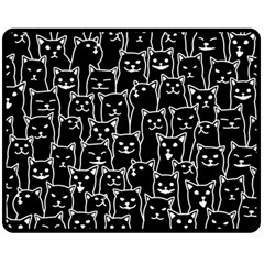 Funny Cat Pattern Organic Style Minimalist On Black Background Double Sided Fleece Blanket (medium)  by genx