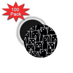 Funny Cat Pattern Organic Style Minimalist On Black Background 1 75  Magnets (100 Pack)  by genx