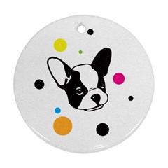 Boston Terrier Dog Pattern With Rainbow And Black Polka Dots Round Ornament (two Sides) by genx