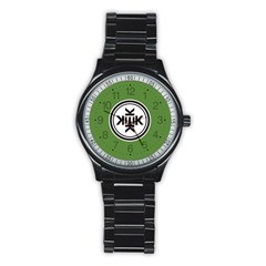 Official Logo Kekistan Circle Green And Black On Dark Green Background Stainless Steel Round Watch by snek