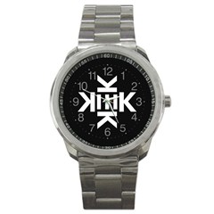 Official Logo Kekistan Circle Black And White On Black Background Sport Metal Watch by snek