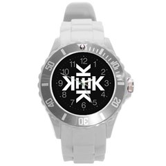 Official Logo Kekistan Circle Black And White On Black Background Round Plastic Sport Watch (l) by snek