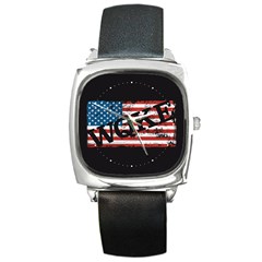 Qanon Grunge Woke Wqke With Usa Flag Wwgowga Wwg1wga Square Metal Watch by snek