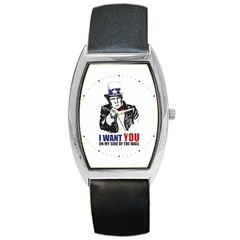 Build The Wall Funny Donald Trump Maga Barrel Style Metal Watch by snek