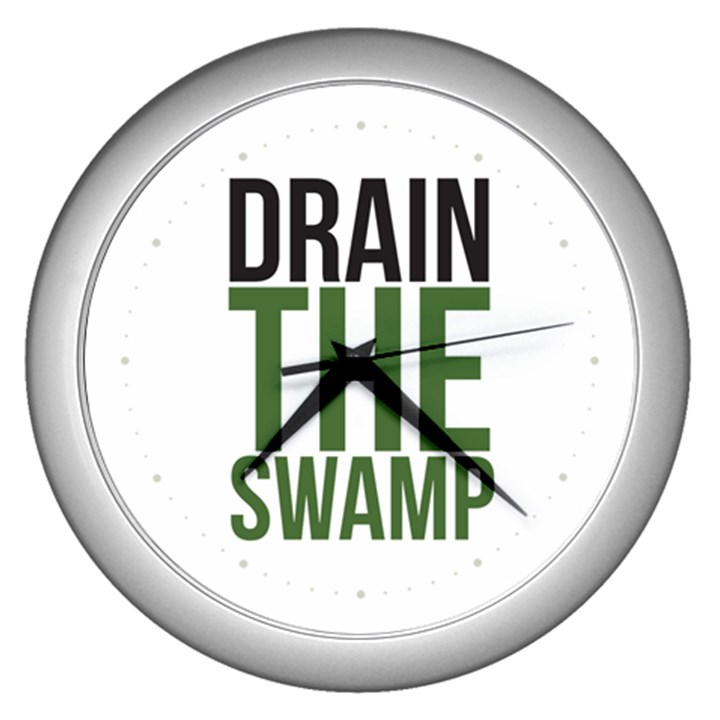 Drain the Swamp MAGA green and gray Wall Clock (Silver)