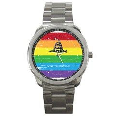 Gadsden Grunge Don t Tread On Me Lgbtq Rainbow Flag Snake Usa Libertarian Sport Metal Watch by snek