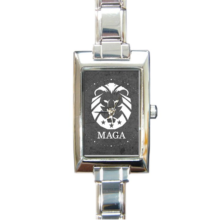 MAGA Make America Great Again Trump Lion with dark gray stone texture grunge Rectangle Italian Charm Watch