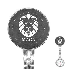 Maga Make America Great Again Trump Lion With Dark Gray Stone Texture Grunge Stainless Steel Nurses Watch by snek