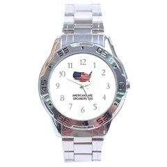 American Are Dreamers Too Buildthewall Maga With Usa Flag Stainless Steel Analogue Watch by snek