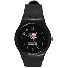 American Are Dreamers Too Buildthewall Maga With Usa Flag Round Plastic Sport Watch (m)