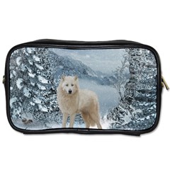 Wonderful Arctic Wolf In The Winter Landscape Toiletries Bag (one Side) by FantasyWorld7