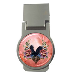 Wonderful Crow With Flowers On Red Vintage Dsign Money Clips (round)  by FantasyWorld7