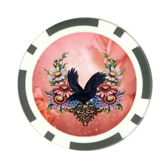 Wonderful Crow With Flowers On Red Vintage Dsign Poker Chip Card Guard by FantasyWorld7