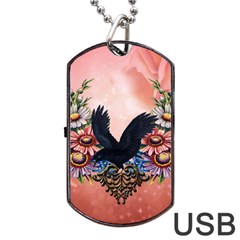 Wonderful Crow With Flowers On Red Vintage Dsign Dog Tag Usb Flash (one Side) by FantasyWorld7