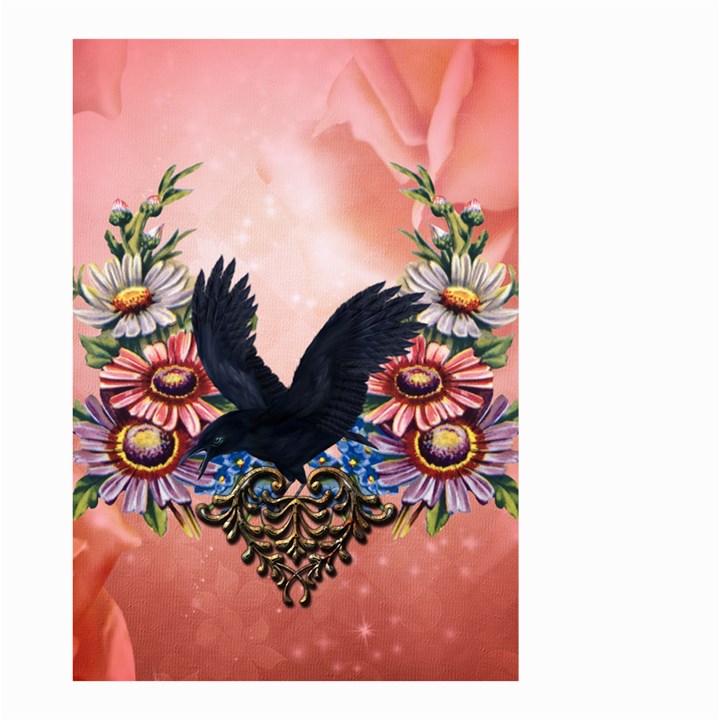 Wonderful Crow With Flowers On Red Vintage Dsign Small Garden Flag (Two Sides)