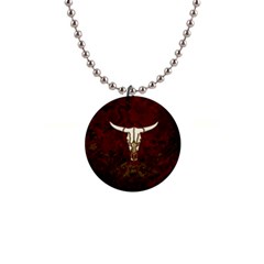 Awesome Cow Skeleton 1  Button Necklace by FantasyWorld7