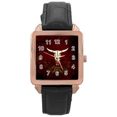 Awesome Cow Skeleton Rose Gold Leather Watch  by FantasyWorld7