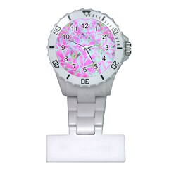 Hot Pink And White Peppermint Twist Flower Petals Plastic Nurses Watch