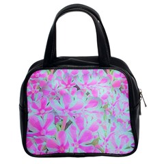 Hot Pink And White Peppermint Twist Flower Petals Classic Handbag (two Sides) by myrubiogarden