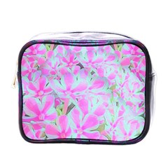 Hot Pink And White Peppermint Twist Flower Petals Mini Toiletries Bag (one Side)