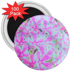 Hot Pink And White Peppermint Twist Flower Petals 3  Magnets (100 Pack)